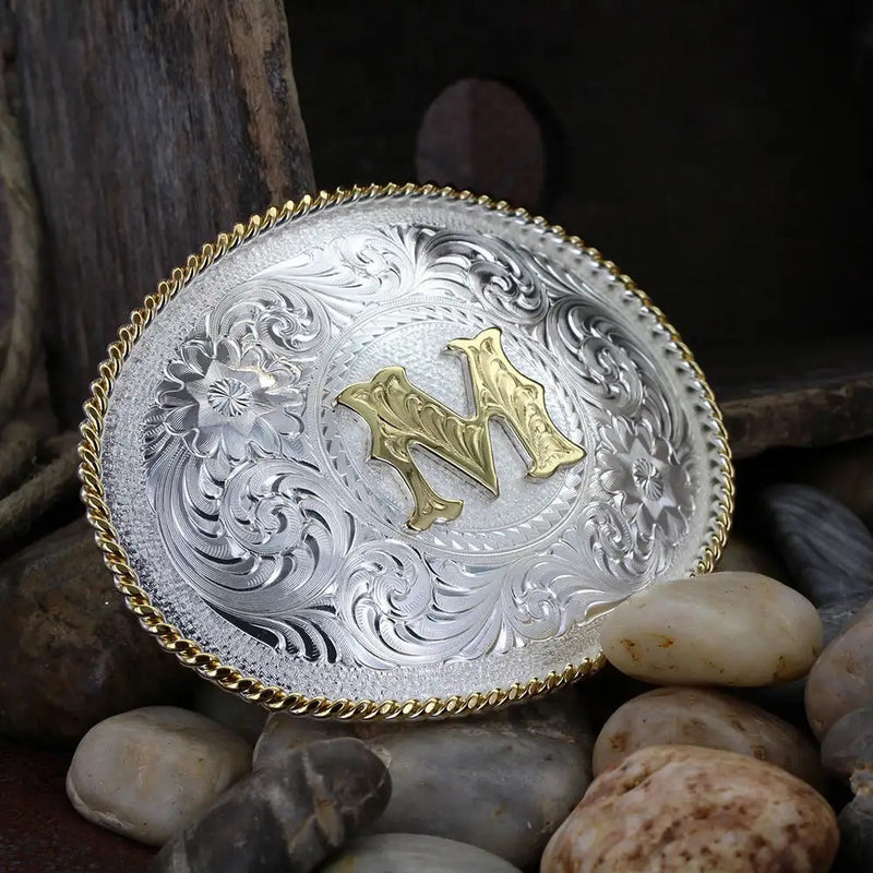 MONTANA SILVERSMITH Initial M silver Engraved Gold Trim 700M
