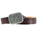 ARIAT Women’s Embossed Leather Belt with Silver Engraved Buckle, Brown