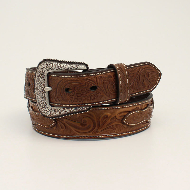 ARIAT Men's Belt 1 1/4 Floral Tooled Cross Concho Western A1037302