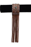 Women's Turquoise & Metal Studded Leather Fur Fringe Cuff A1077