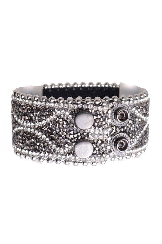 Pulsera de cuero con piedras de malla brillante para mujer A1108