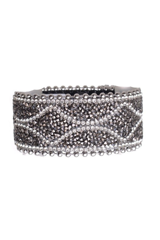 Pulsera de cuero con piedras de malla brillante para mujer A1108