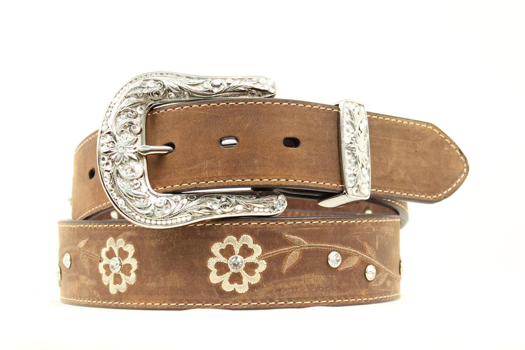 Nocona Women's Floral Tooled Overlay Leather Belt - N3412308