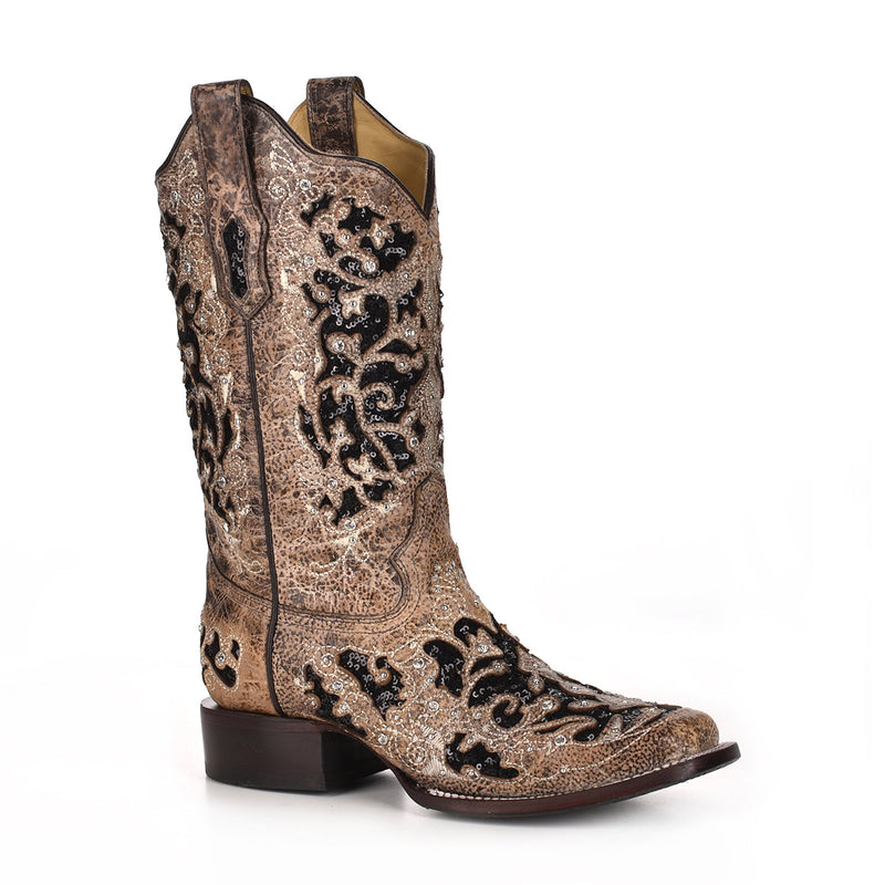 CORRAL BOOTS Women's Inlay & Flowered Embroidery A3648