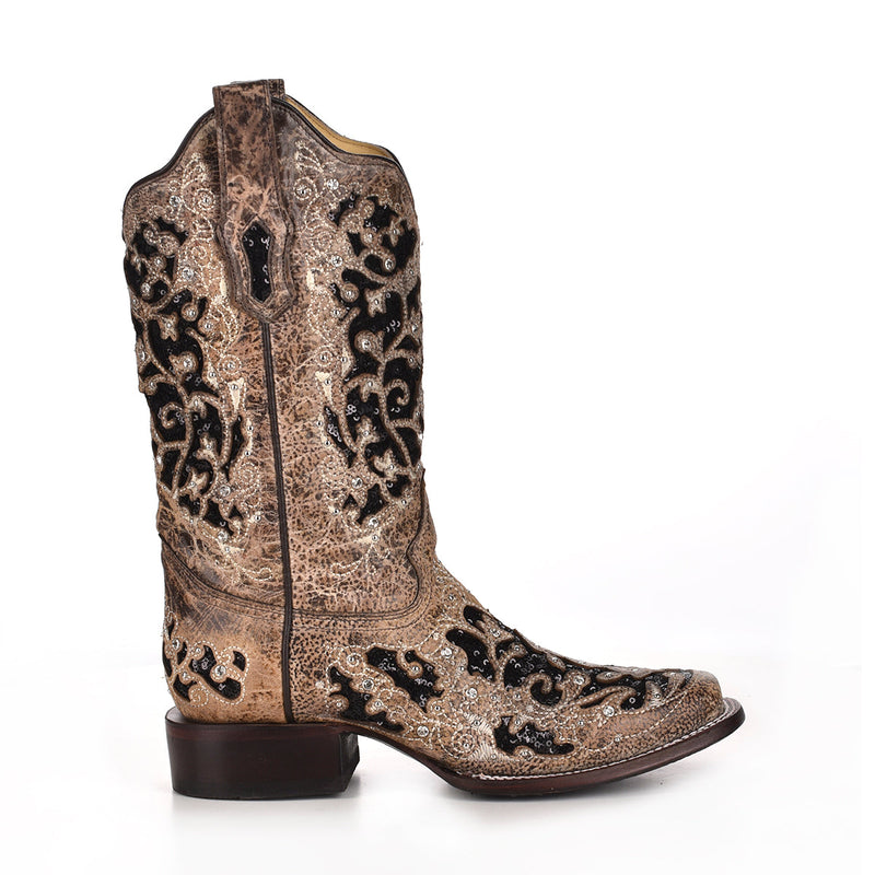 CORRAL BOOTS Women's Inlay & Flowered Embroidery A3648