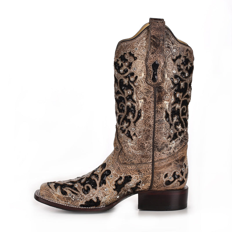 CORRAL BOOTS Women's Inlay & Flowered Embroidery A3648