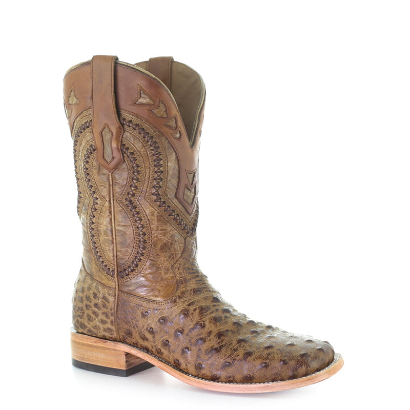 CORRAL BOOTS Men's Ostrich Overlay & Embroidery A4008